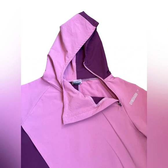 Gymshark Asymmetrical Performance Hoodie Dusty Pink Dark Ruby Colorblock Crop M - Picture 7 of 13